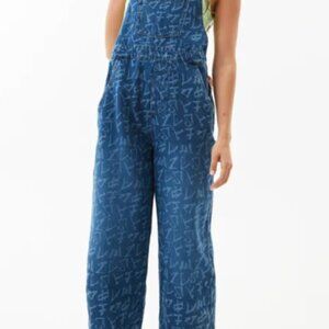 Afends Womens Tagged Louis - Hemp Denim Baggy Overalls - Graffiti Blue